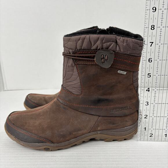 Merrell Dewbrook Boots Size 8 Brown Leather Insulated Waterproof Winter Side Zip - Picture 9 of 12